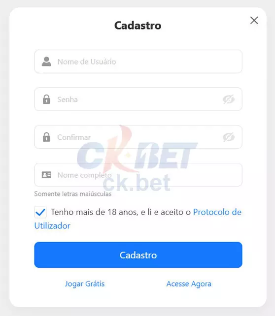 Formulário de cadastro da ckbet